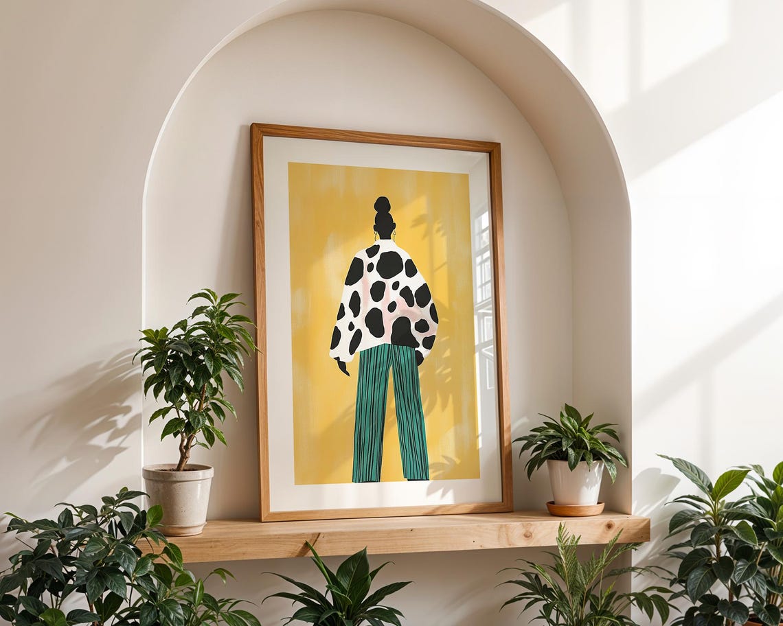 Spotted Jacket Stylish Woman, Minimalist Fashion Illustration - Image 3
