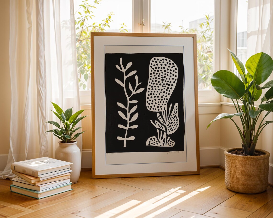Abstract Botanical Print, Scandinavian Boho Nature