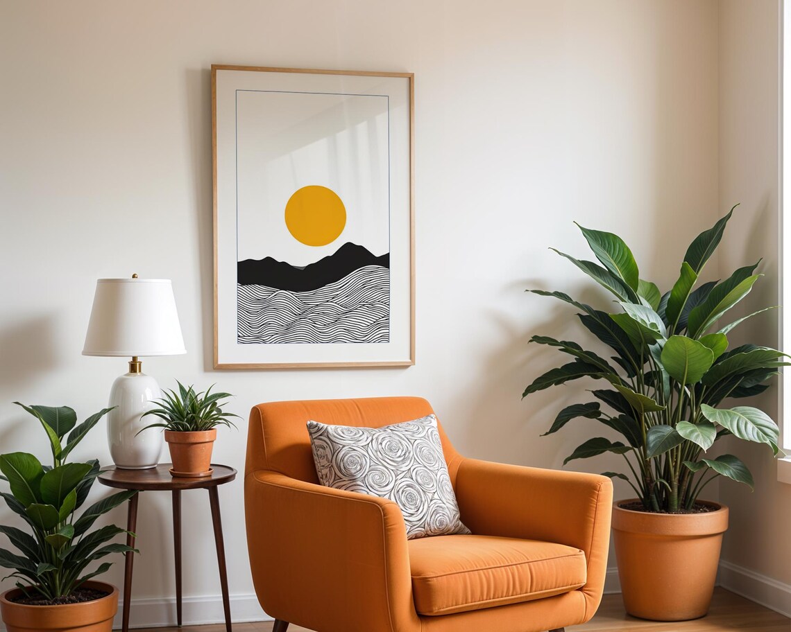 Line Art Sunrise Boho Ocean Landscape Art Print - Image 2
