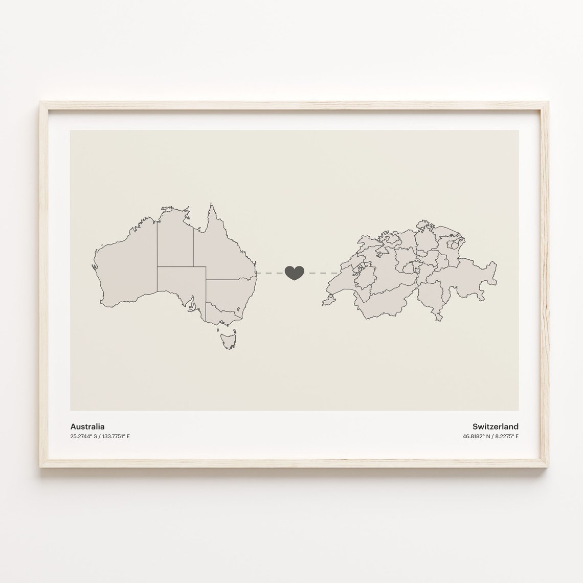 Australia Switzerland Minimalist Long Distance Connection Heart Poster