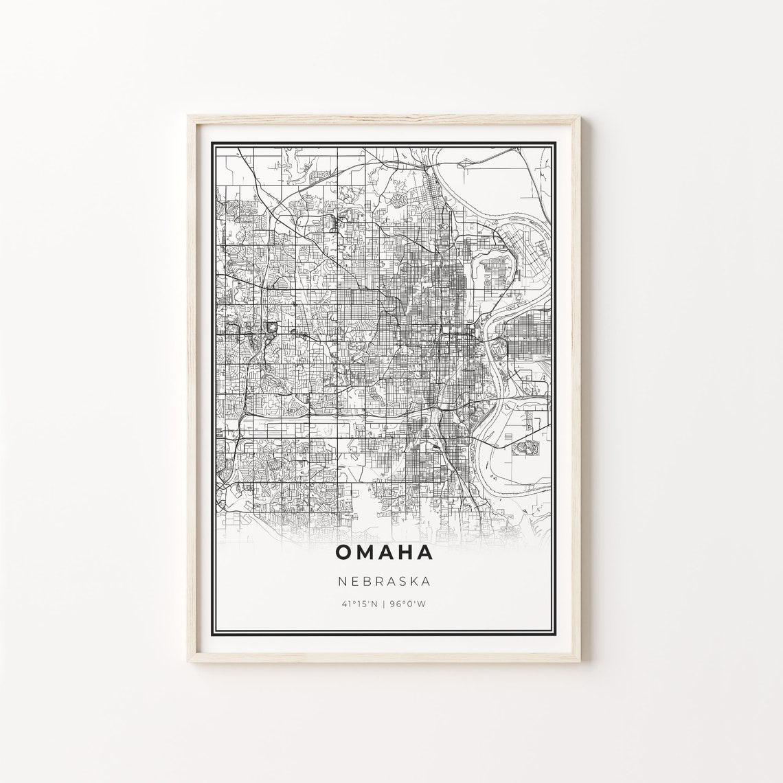 Omaha Nebraska Modern Minimalist Black Line City Map Wall Art