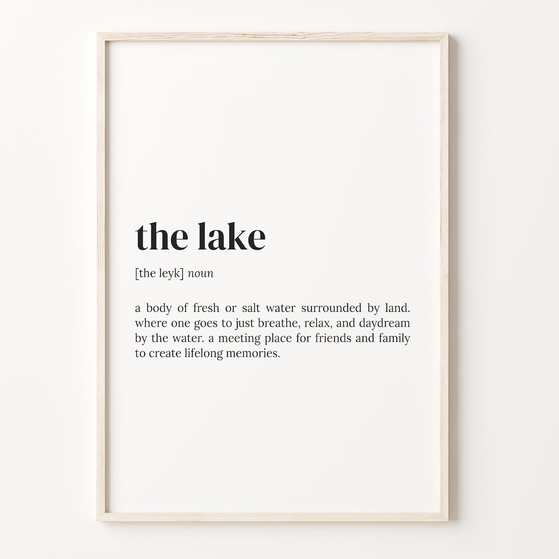 Lake Definition Quote Art Print, Dictionary Poster
