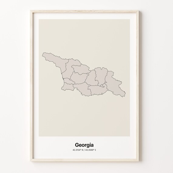 Georgia Minimalist Country Outline Map Beige Coordinate Line Art Poster