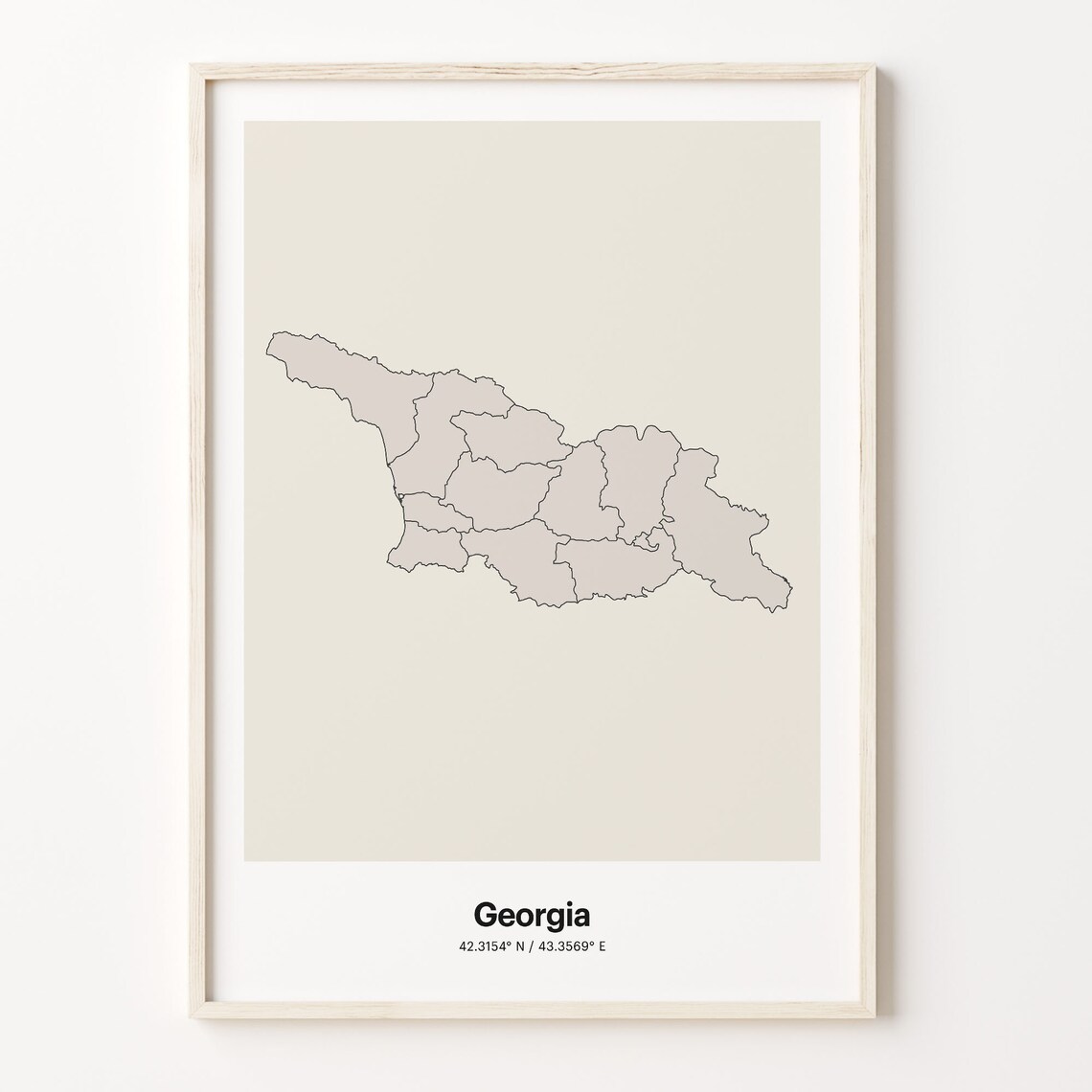 Georgia Minimalist Country Outline Map Beige Coordinate Line Art Poster
