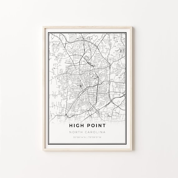 High Point North Carolina Minimalist City Street Map Travel Decor Poster