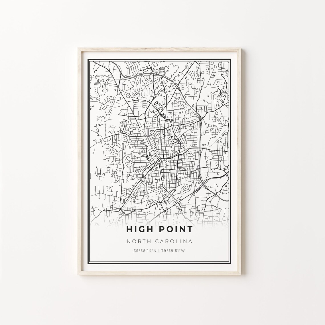High Point North Carolina Minimalist City Street Map Travel Decor Poster