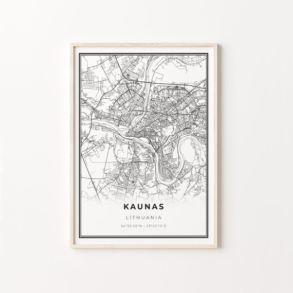Kaunas Lithuania Minimalist Black And White City Map Art Poster