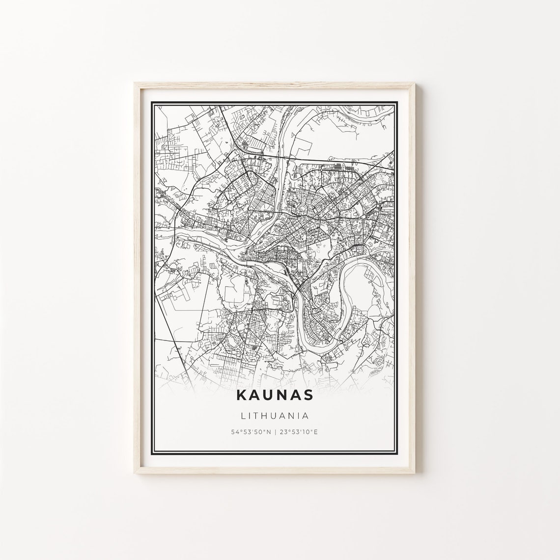 Kaunas Lithuania Minimalist Black And White City Map Art Poster