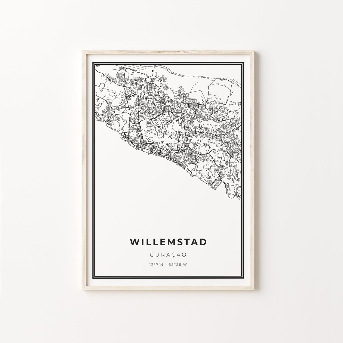 Willemstad Curacao Black And White City Map Street Art Poster
