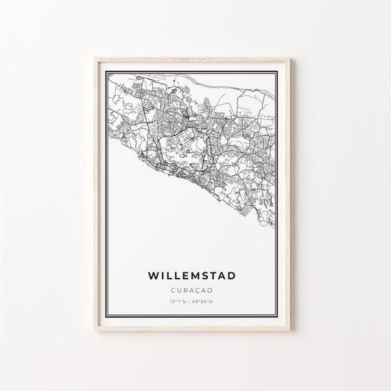 Willemstad Curacao Black And White City Map Street Art Poster