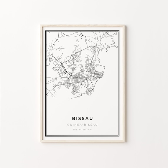 Bissau Guinea-Bissau Minimalist Black and White City Street Map Poster