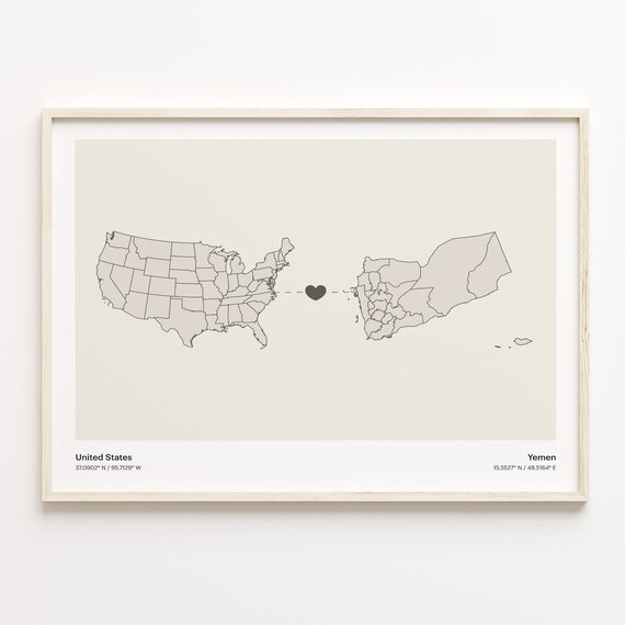 United States to Yemen Long Distance Heart Connection Poster