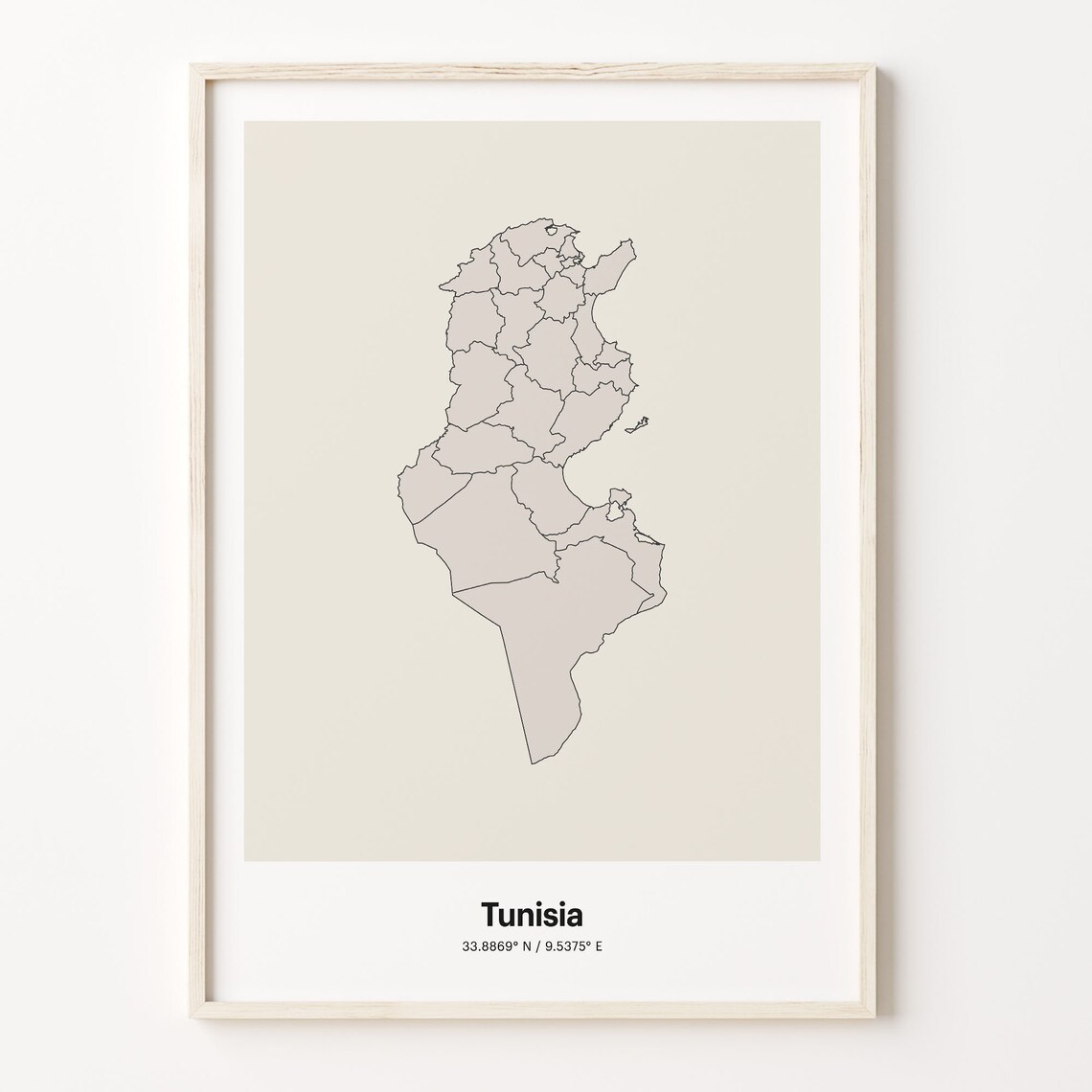 Tunisia Minimalist Line Art Country Map Neutral Wall Decor Poster