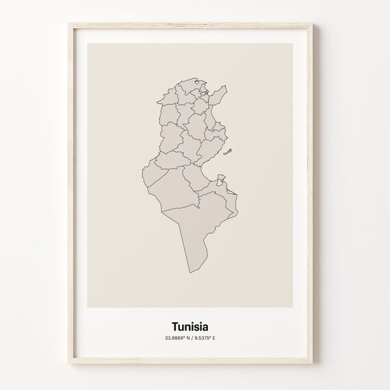 Tunisia Minimalist Line Art Country Map Neutral Wall Decor Poster
