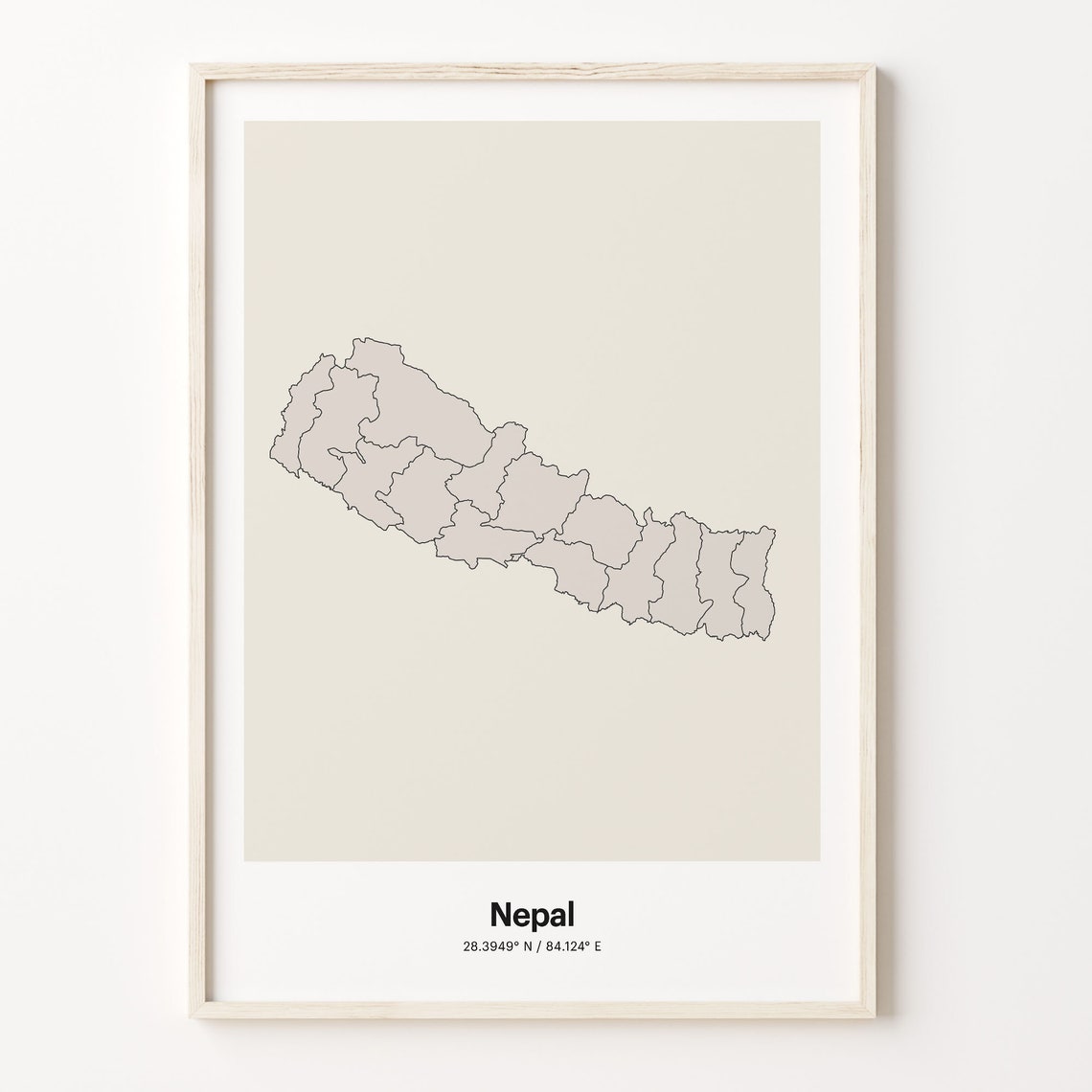 Nepal Minimalist Country Map With Coordinates Line Art Poster