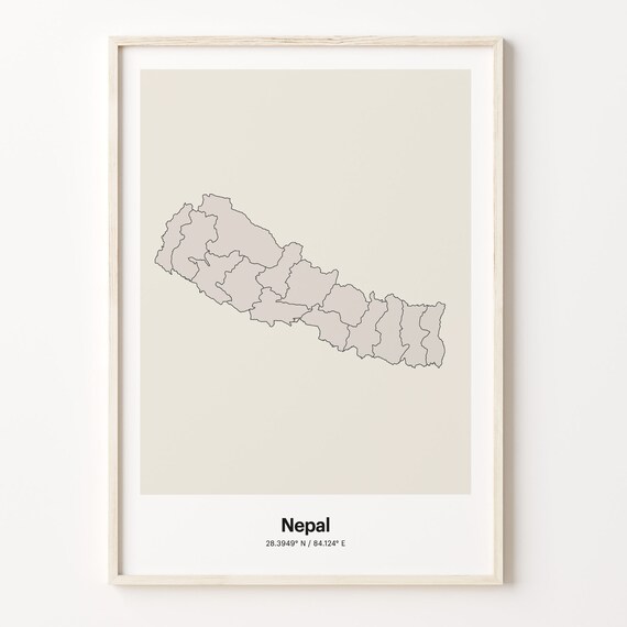 Nepal Minimalist Country Map With Coordinates Line Art Poster