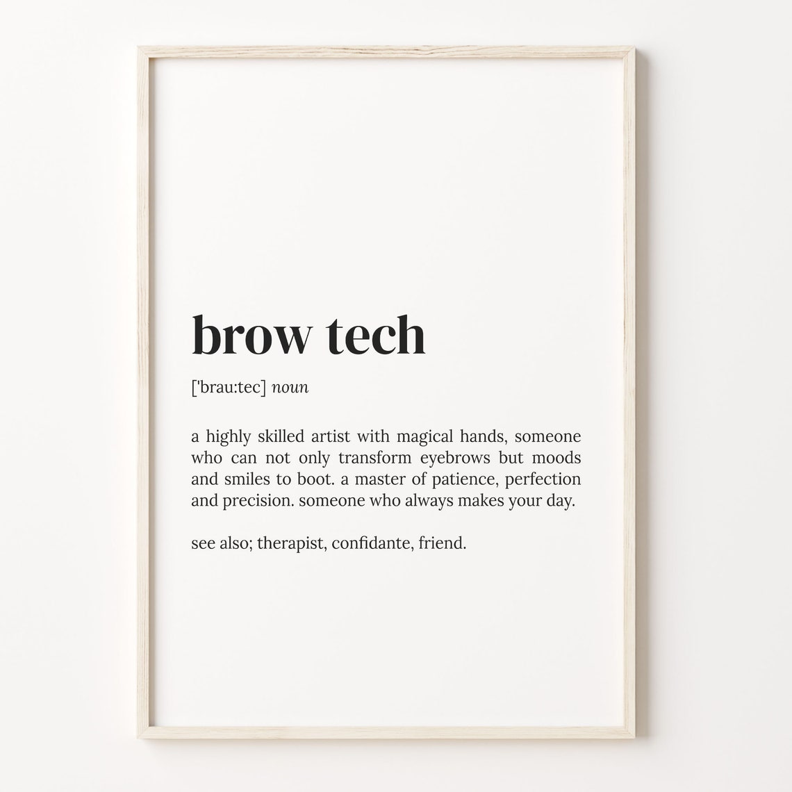 Brow Tech Definition Typography Dictionary Style Salon Quote Poster