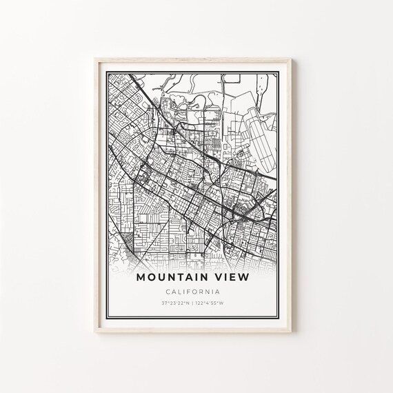 Mountain View California Minimalist City Street Map Travel Decor Poster