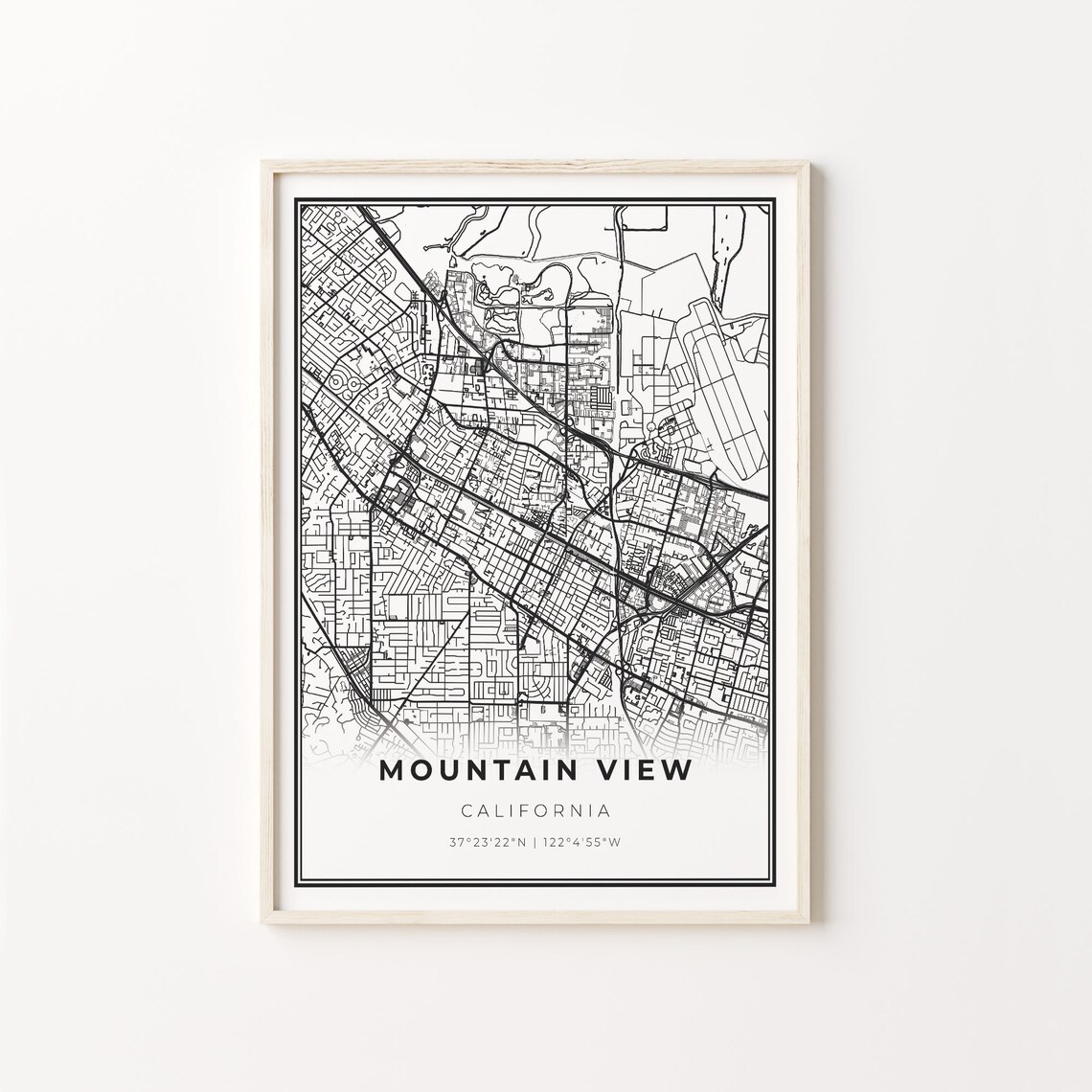 Mountain View California Minimalist City Street Map Travel Decor Poster