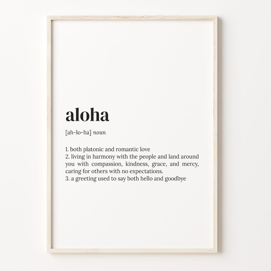 Aloha Definition Dictionary Print with Hawaiian Greeting Meaning
