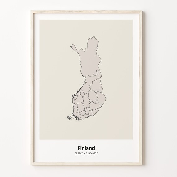 Finland Minimalist Country Map With Coordinates Line Art Poster