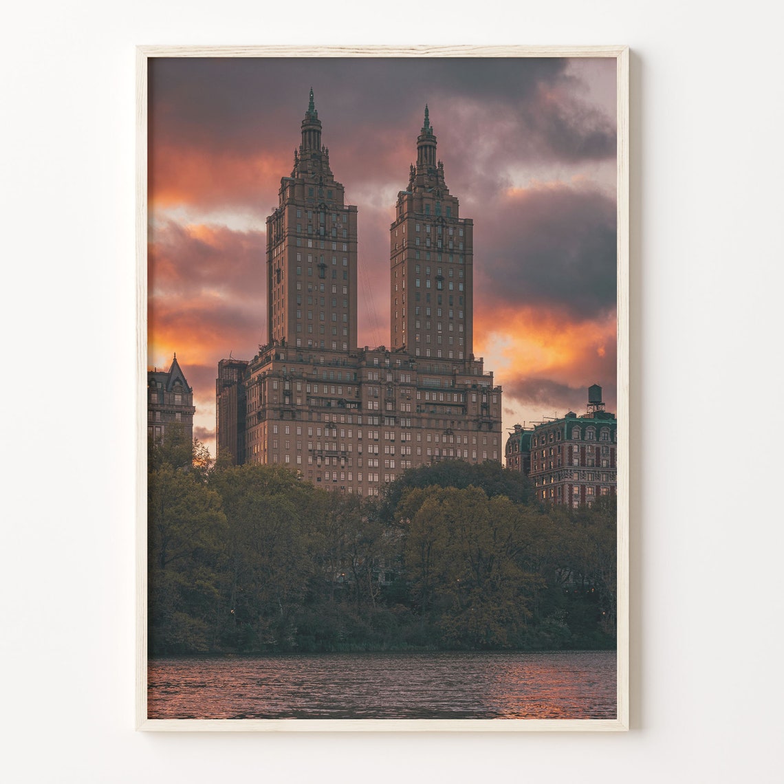New York Twin Tower Sunset Over Water Cityscape Photo Poster