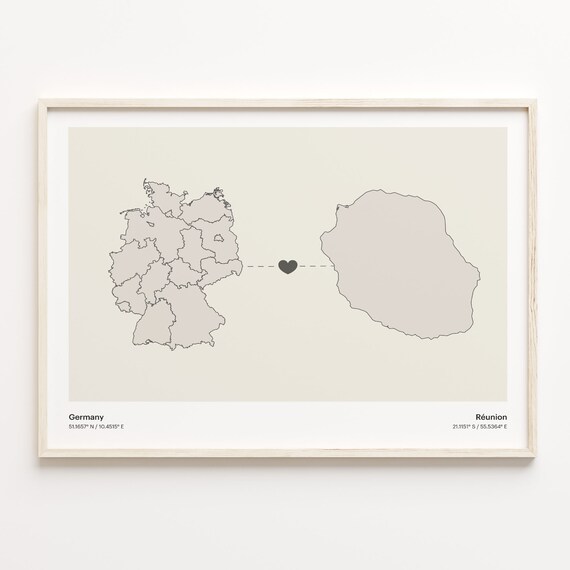 Germany Reunion Country Connection Heart Map Minimalist Art Poster