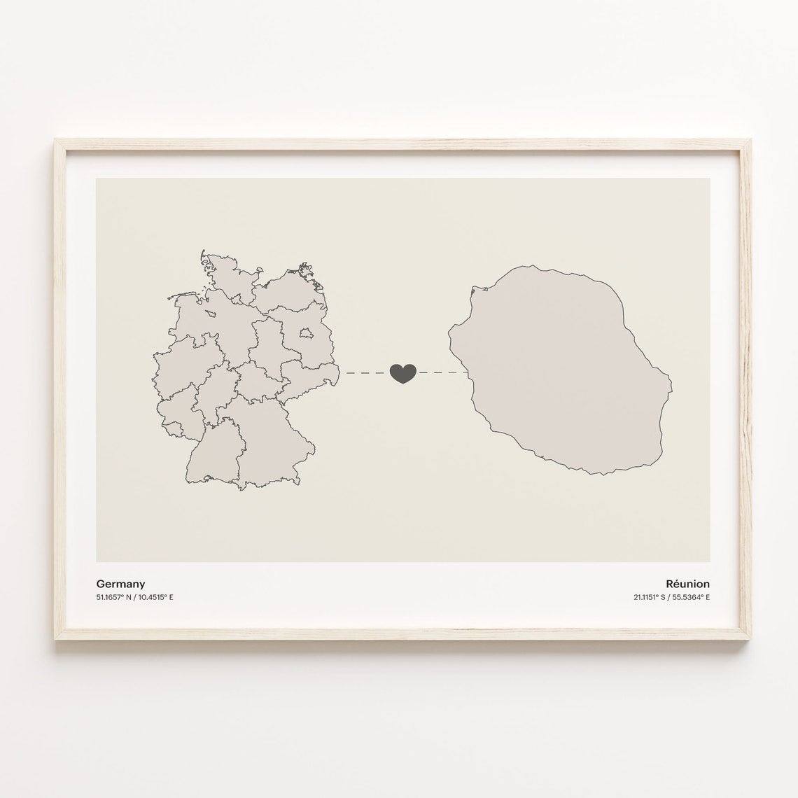 Germany Reunion Country Connection Heart Map Minimalist Art Poster