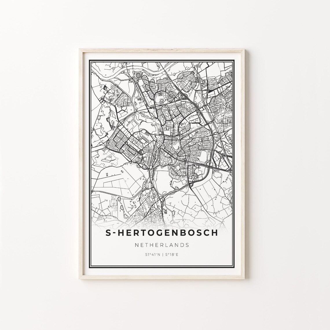 S-Hertogenbosch Netherlands Modern Black And White Street Map Coordinates Poster