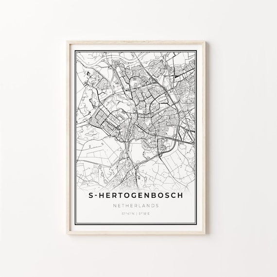 S-Hertogenbosch Netherlands Modern Black And White Street Map Coordinates Poster