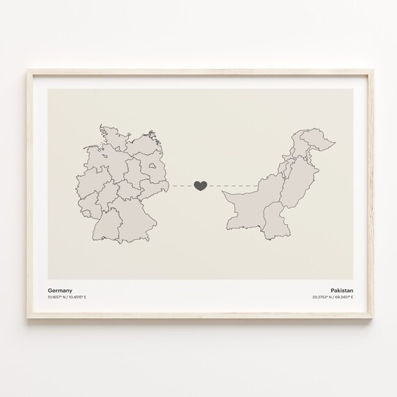 Germany To Pakistan Minimalist Love Connection Map Travel Poster