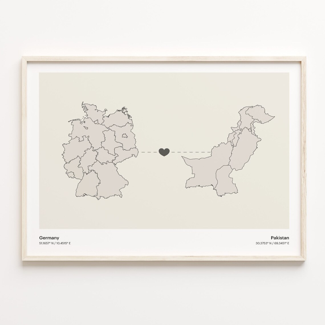 Germany To Pakistan Minimalist Love Connection Map Travel Poster