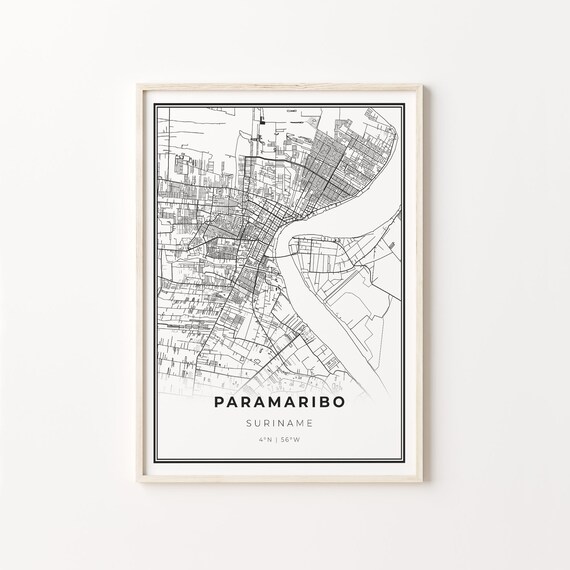Paramaribo Suriname Black White Minimalist City Street Map Art Poster