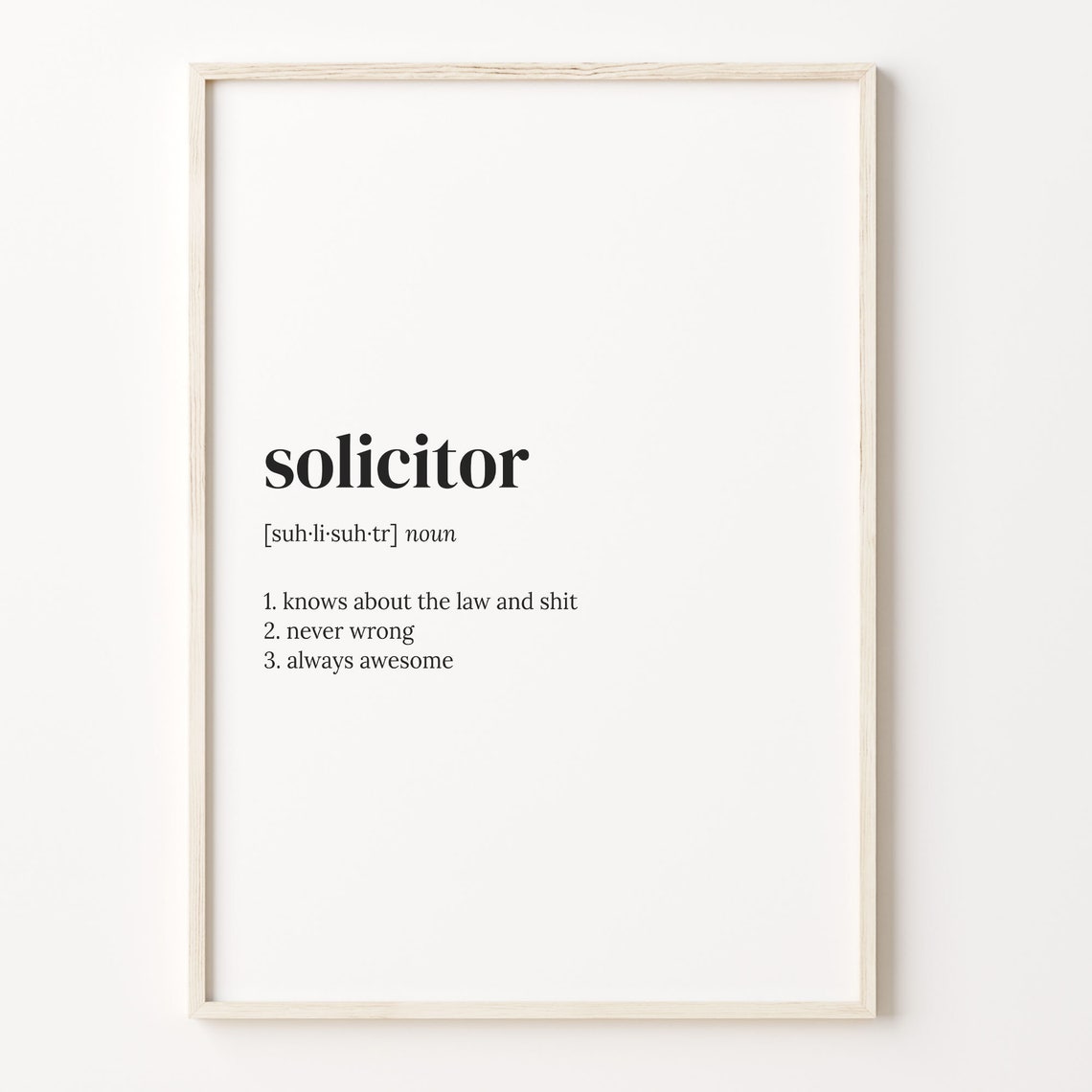 Solicitor Definition Poster Funny Lawyer Office Humor Wall Decor