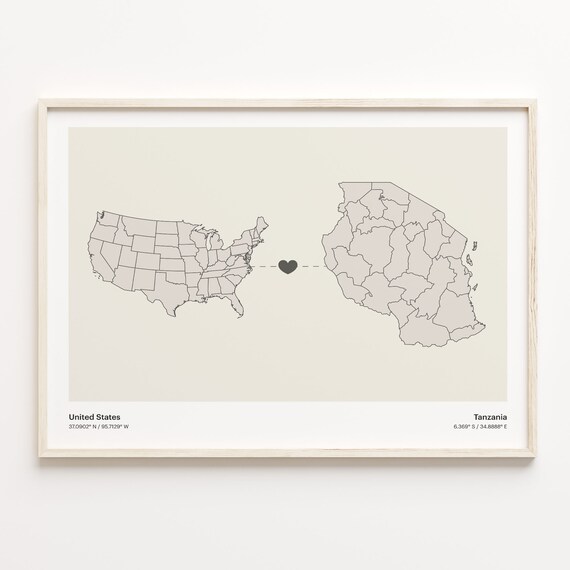 United States to Tanzania Long Distance Heart Connection Poster
