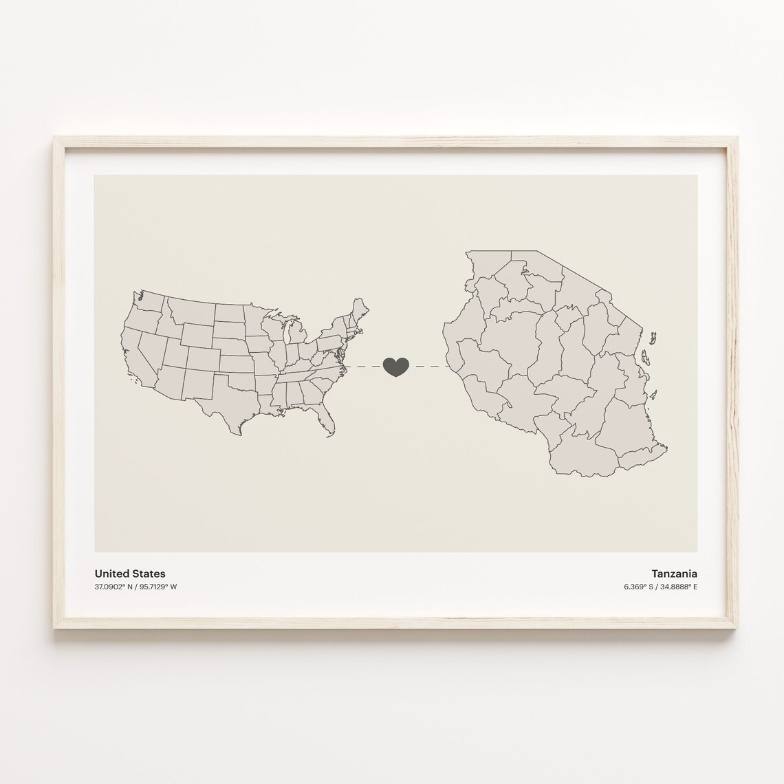 United States to Tanzania Long Distance Heart Connection Poster