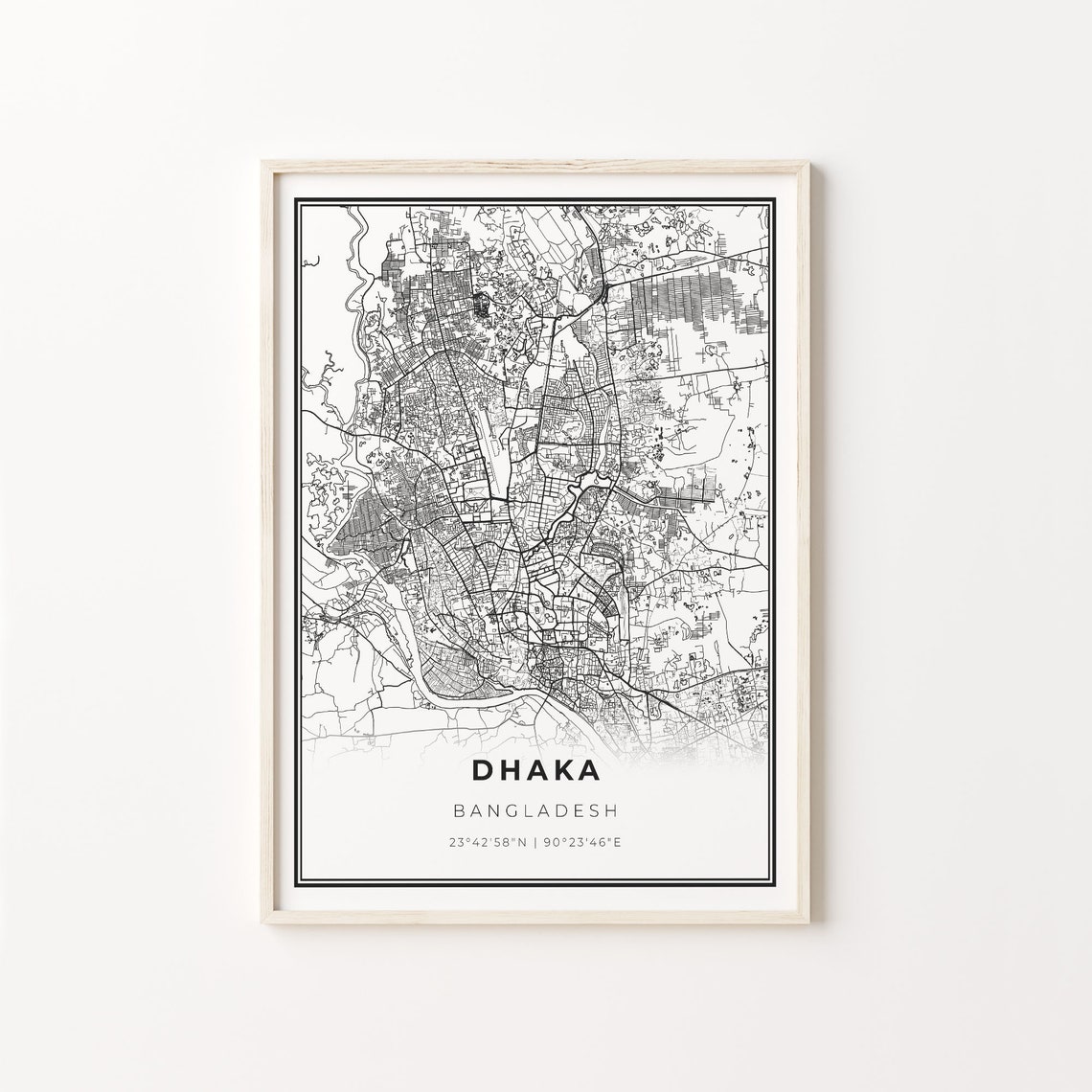 Dhaka Bangladesh Minimalist Black and White City Map Art Poster