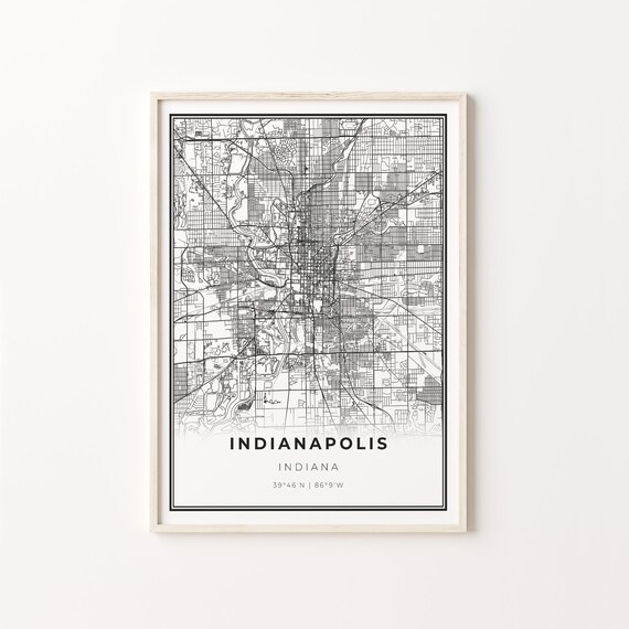 Indianapolis Indiana City Map Minimalist Black and White Art Poster