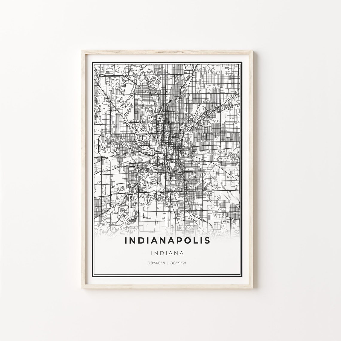 Indianapolis Indiana City Map Minimalist Black and White Art Poster