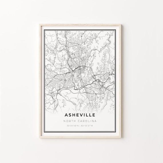 Asheville North Carolina Minimalist Black Line City Map Wall Art