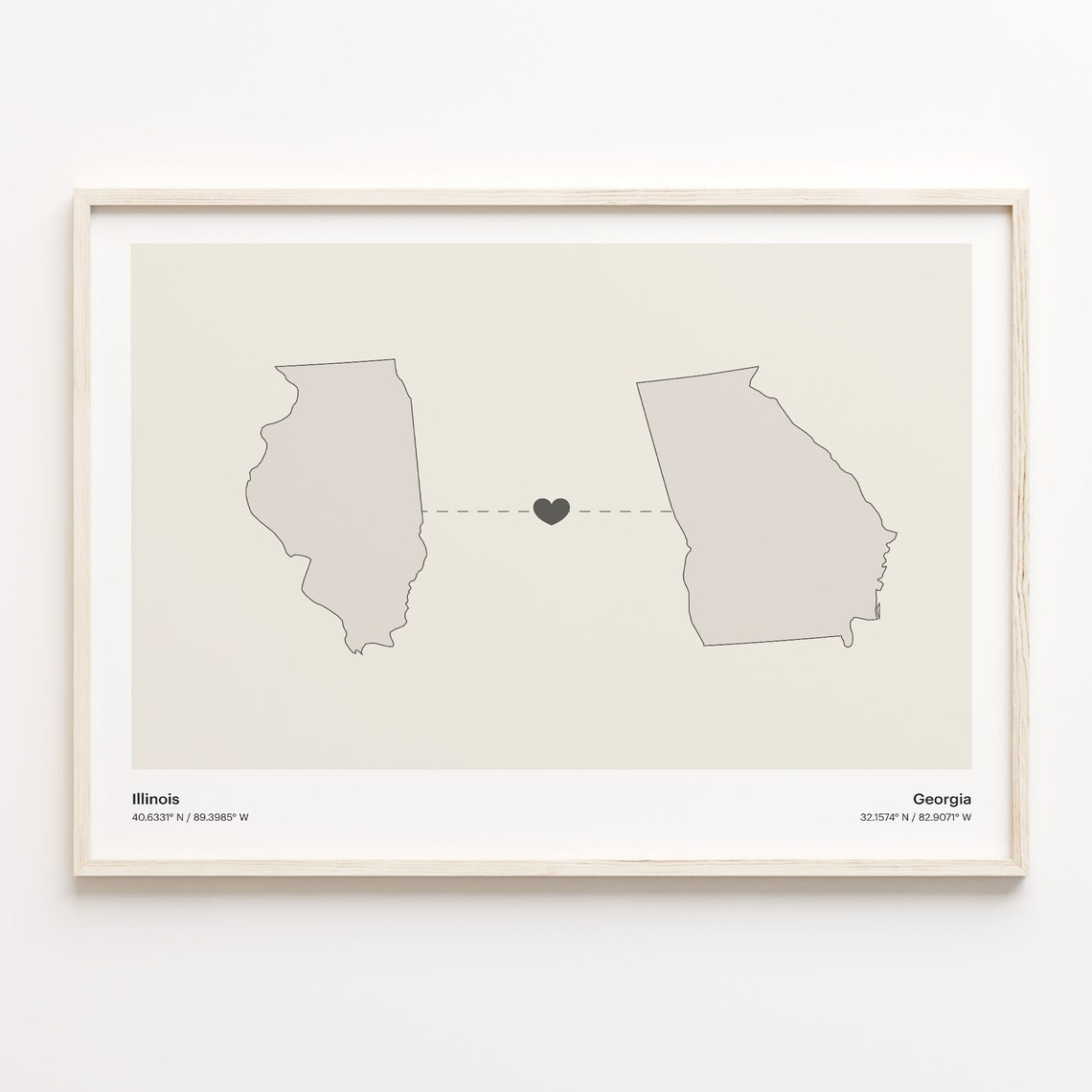 Illinois to Georgia Heartfelt Long Distance Connection Map Poster