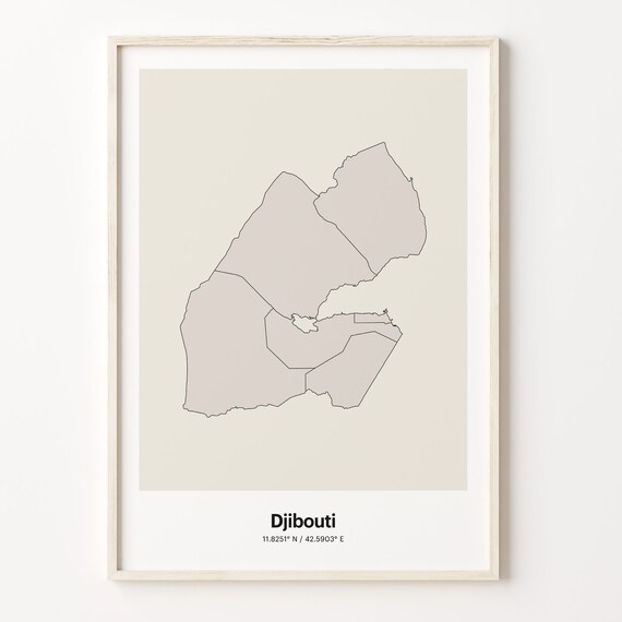 Djibouti Minimalist Country Outline Map Beige Coordinate Line Art Poster