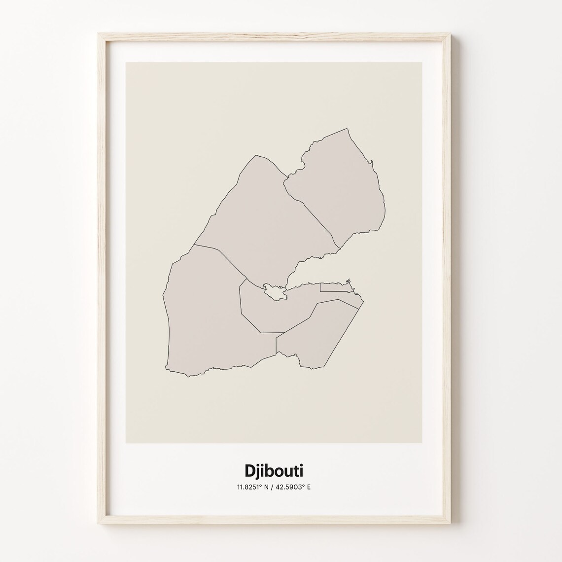 Djibouti Minimalist Country Outline Map Beige Coordinate Line Art Poster