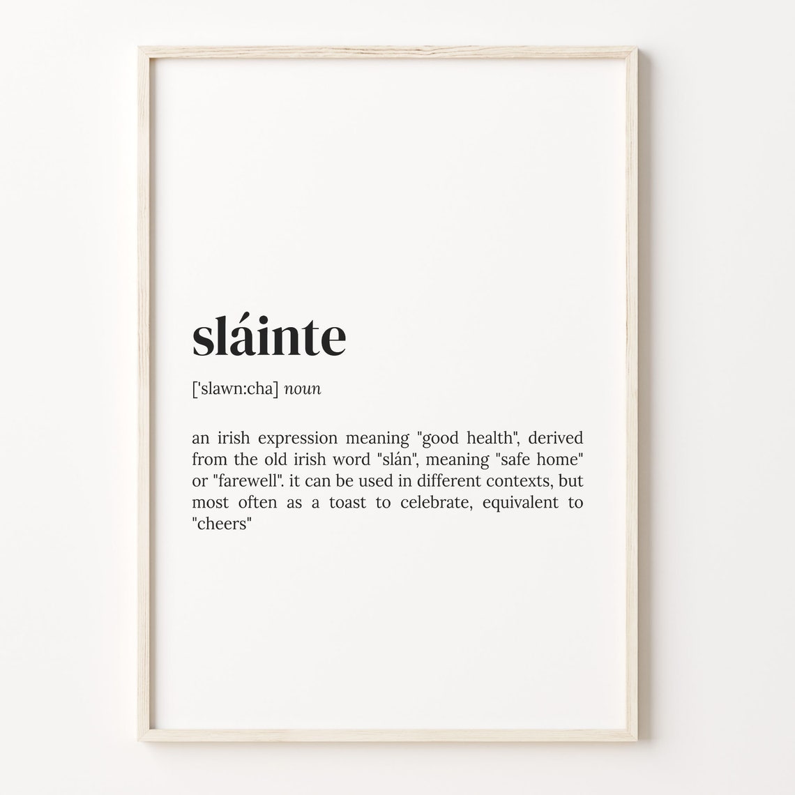 Sláinte Irish Toast Definition Cheers Meaning Quote Typography Poster