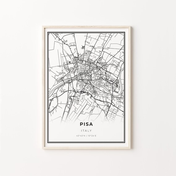 Pisa Italy Modern Black And White City Map Street Art Poster