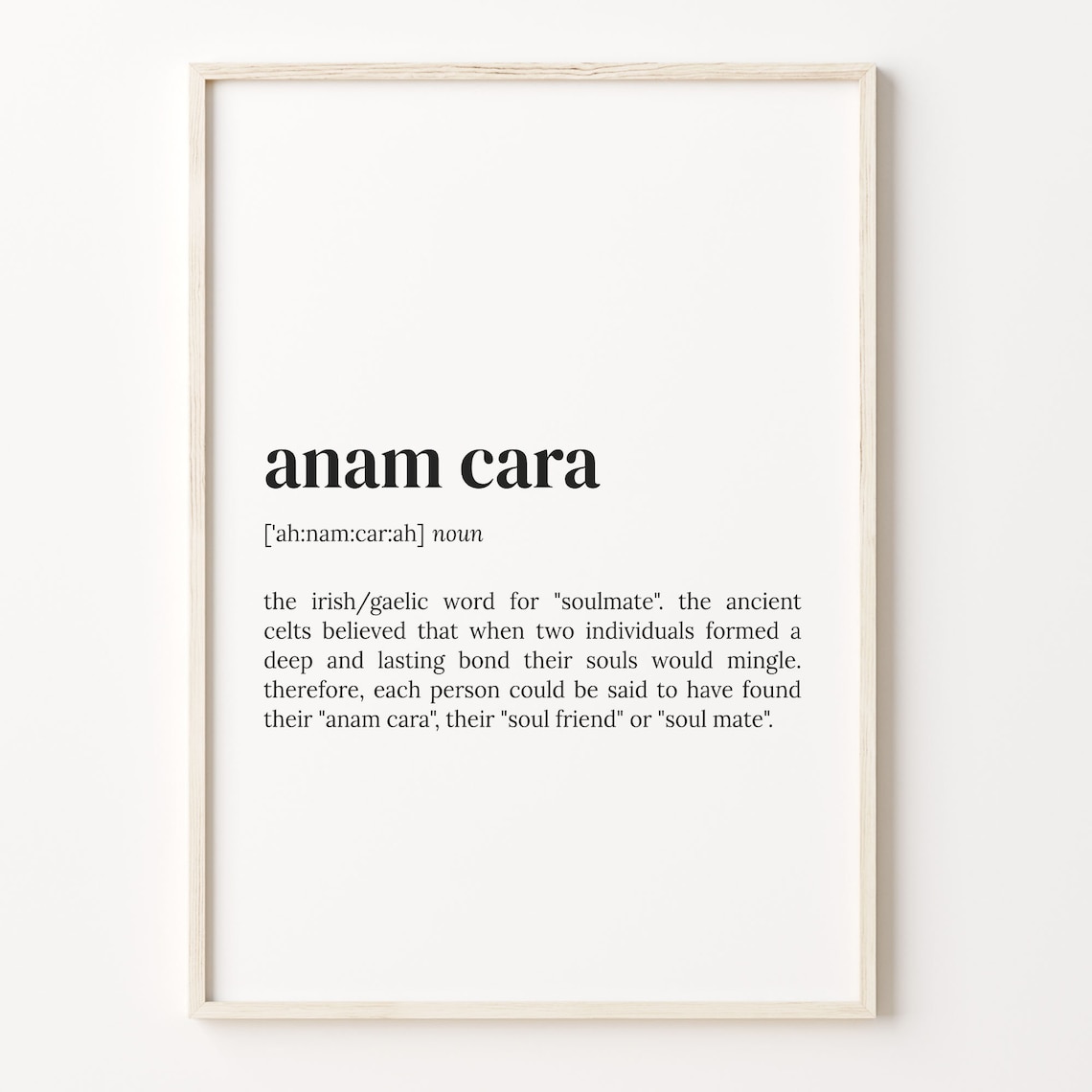 Anam Cara Dictionary Quote Art Print, Irish Definition