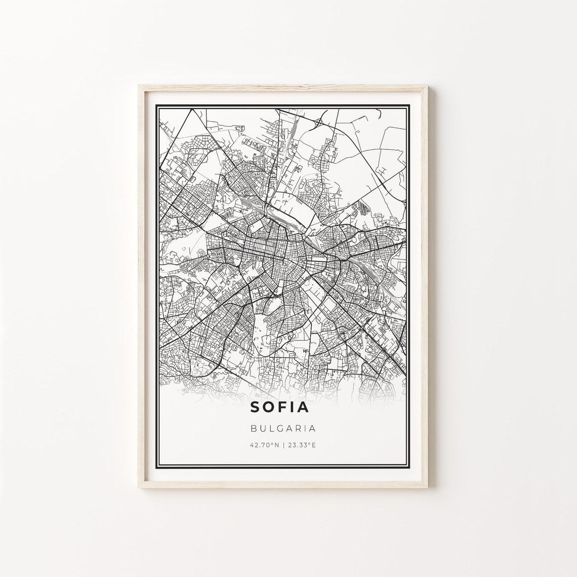 Sofia Bulgaria City Map Minimalist Black and White Art Poster