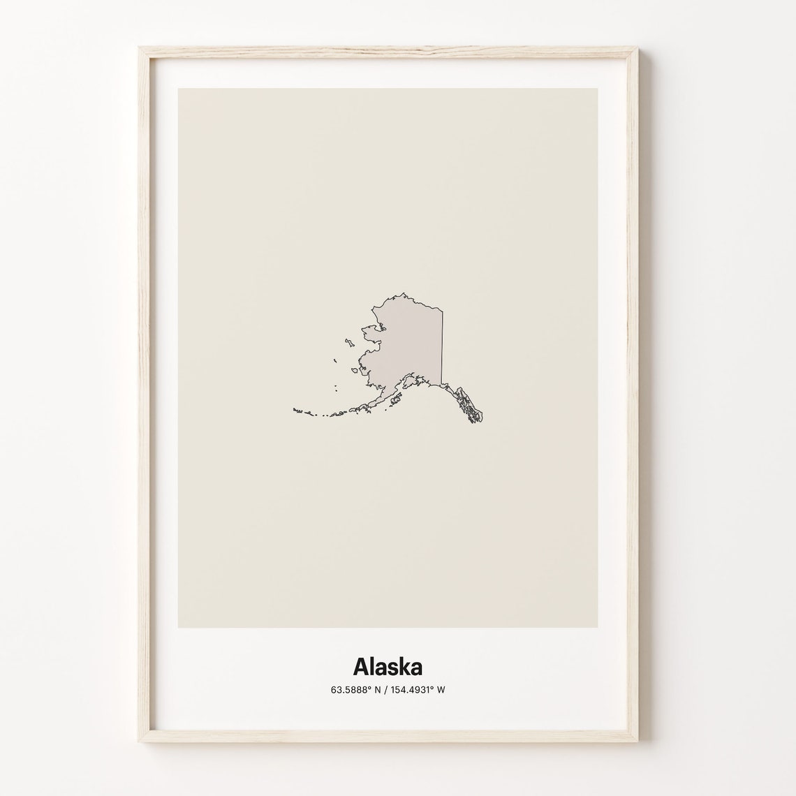 Alaska Minimalist Line Art State Map Neutral Home Decor Poster