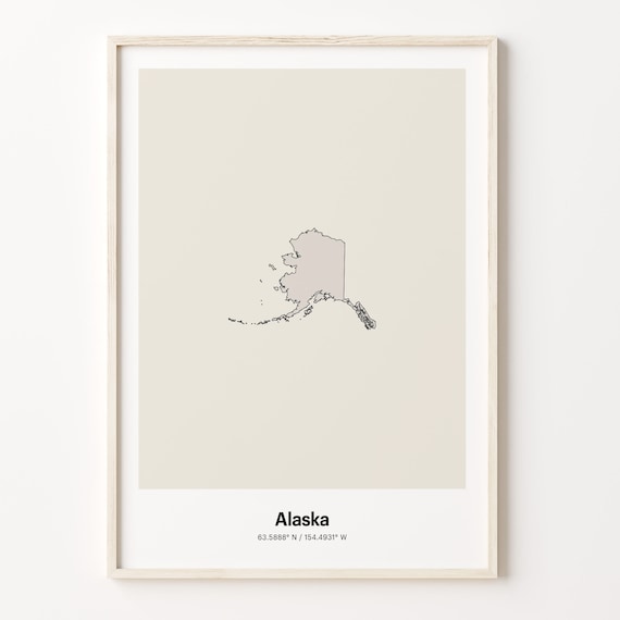 Alaska Minimalist Line Art State Map Neutral Home Decor Poster