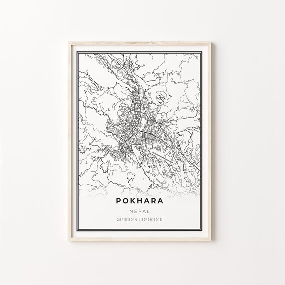 Pokhara Nepal Modern Black And White Street Map Coordinates Poster